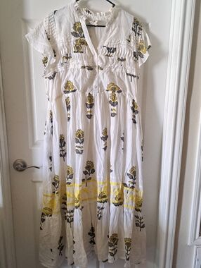 Sister Mary White Floral Maxi Dress with Yellow Accents